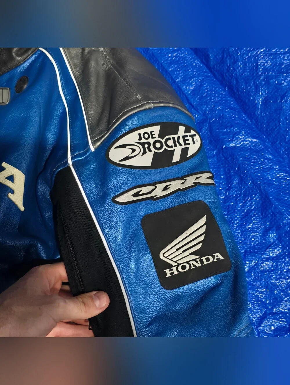 Blue Genuine Joe Rocket Leather Honda Motorcycle Riding jacket Size 42